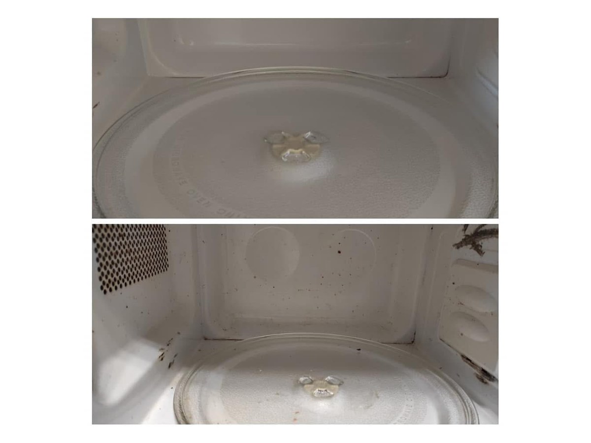 Microwave before and after cleaning